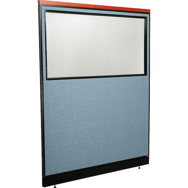 Interion By Global Industrial Interion Deluxe Office Partition Panel w/Partial Window & Pass-Thru Cable 60-1/4Wx77-1/2H BLU 694737WPBL - main